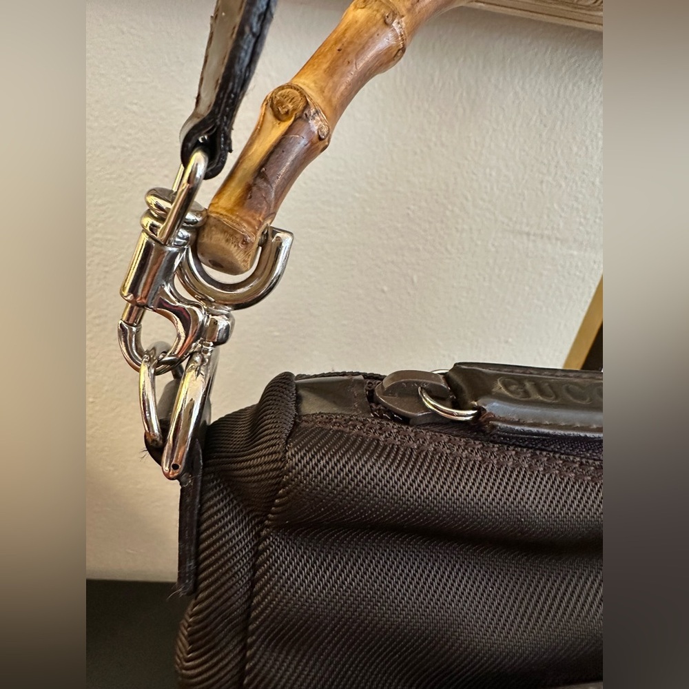 Gucci Nylon and Leather Bamboo Handle Bag - Picture 4 of 13